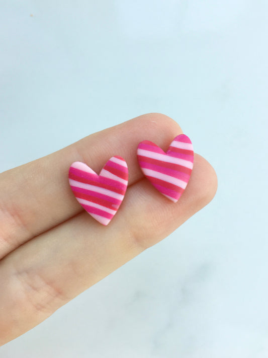 Pinkstripe heart studs