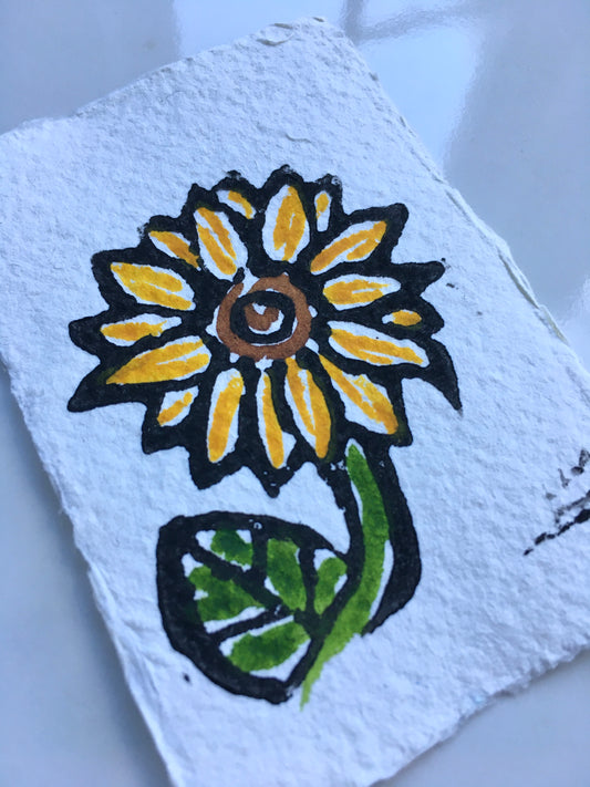 Sunflower Baby Lino Print