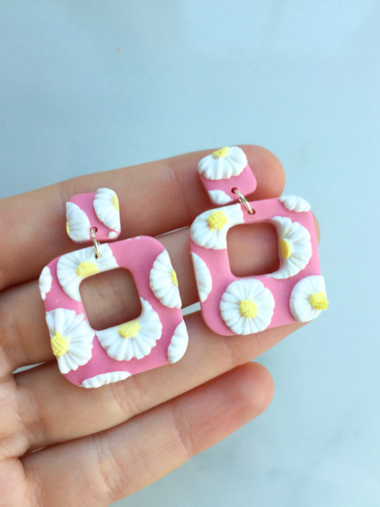 Blush Daisy square hoops